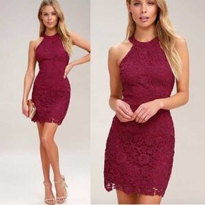 Lulu's Love Poem Magenta Lace Mini Dress M